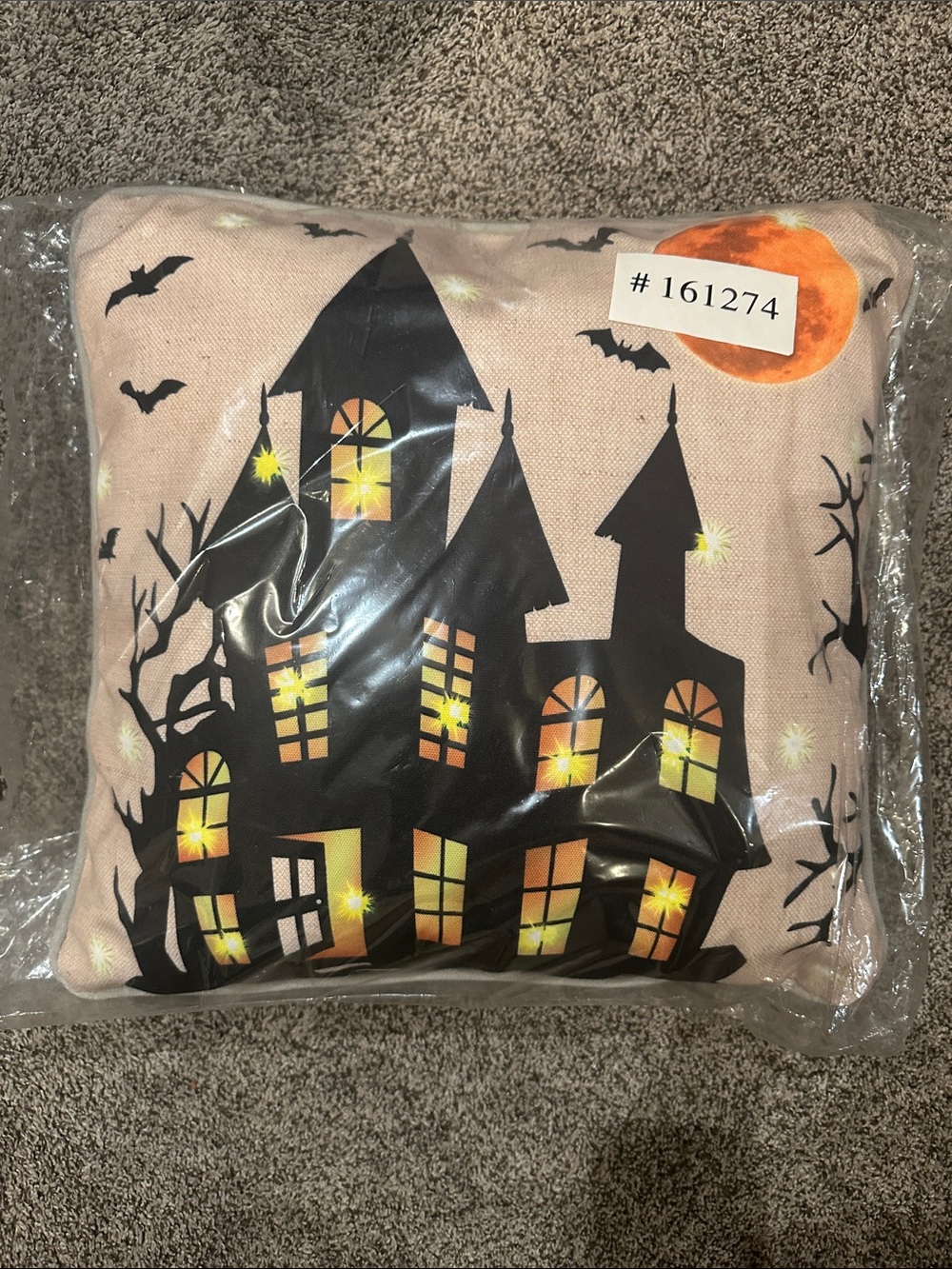 New! Grandin Road Light Up Haunted House Decorative Pillow -